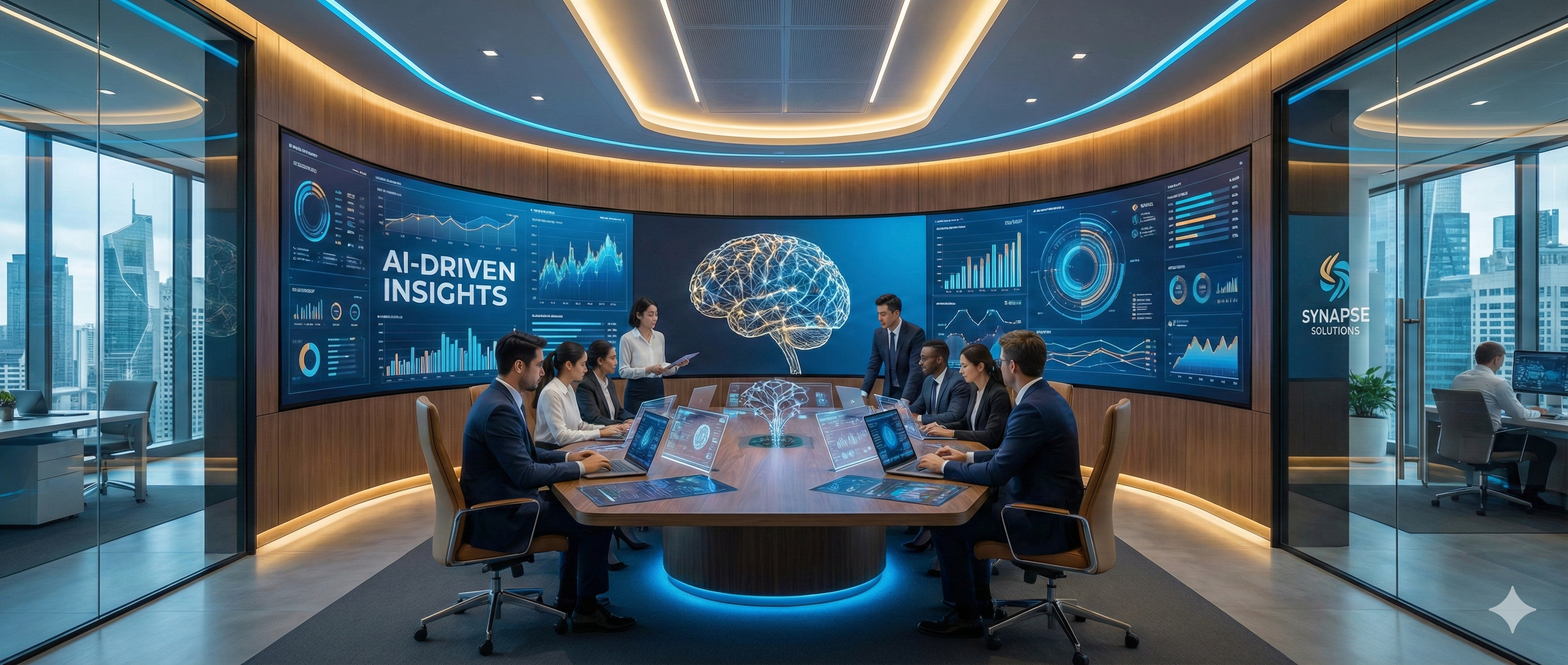 AI-driven business insights - modern executive meeting with data visualization